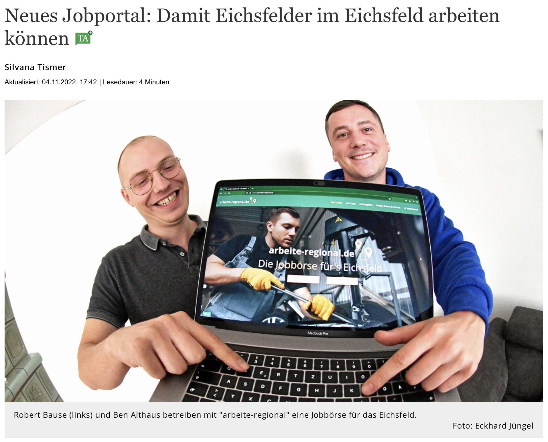 arbeite-regional.de Gründer Thüringen Eichsfeld Zeitung